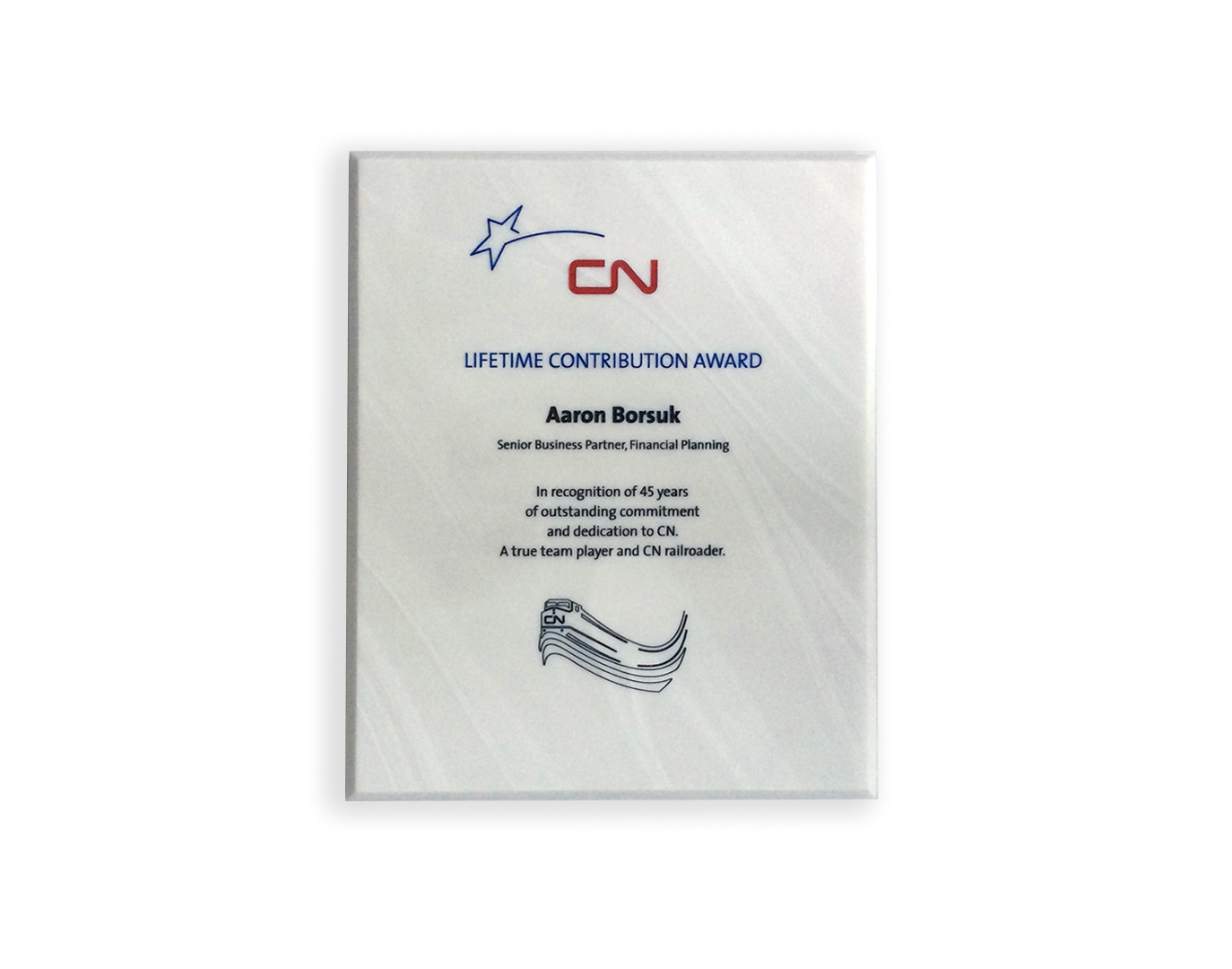 Engraved lifetime contribution award